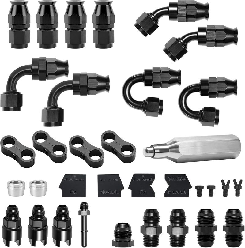 BRIFITOR 6AN PTFE Hose End Fittings Kit,0/45/90/180 Degree Fittings with Quick-Disconnect Adapters,AN Wrench Protectors & PTFE Hose Assemby Tool For LS Swap EFI System - Image 1